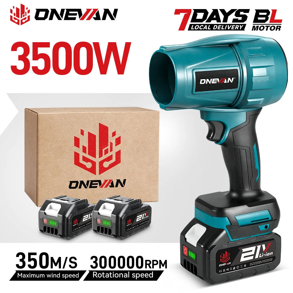 ONEVAN 350M/S Brushless Electric Turbo Fan Blower 3500W Cordless Jet Fan Snow Leaf Dust Air Blowing Tool For Makita Battery Pin